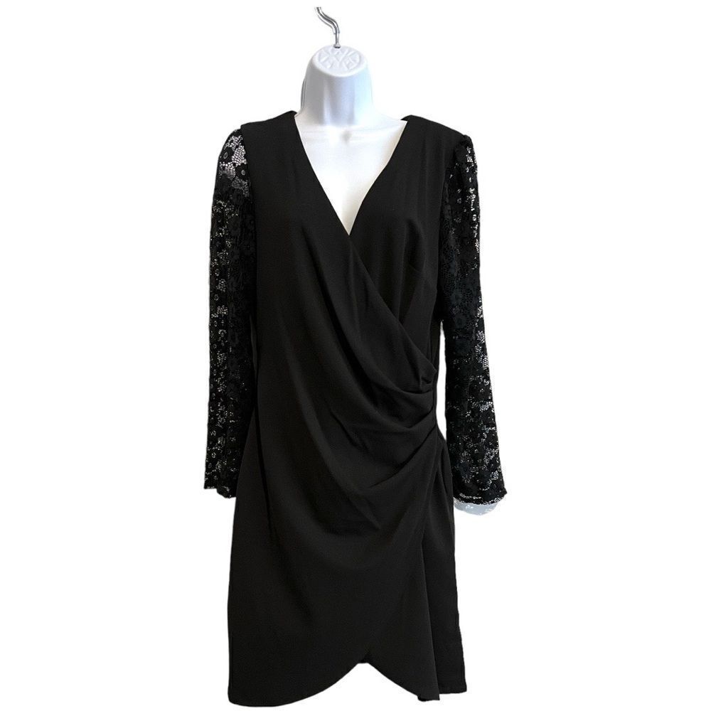 Donna Ricco Black Lace Sleeve Dress